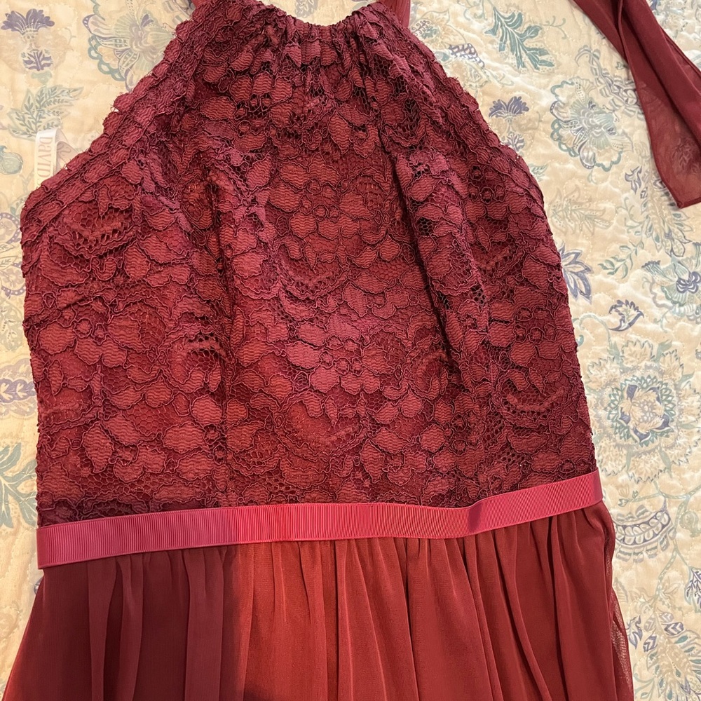 Elegant Lace Halter Dress in Burgundy